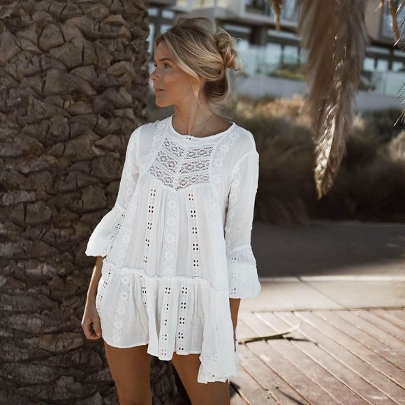 SOLD Free people kiss kiss white embroidered tunic - Picture 3 of 12